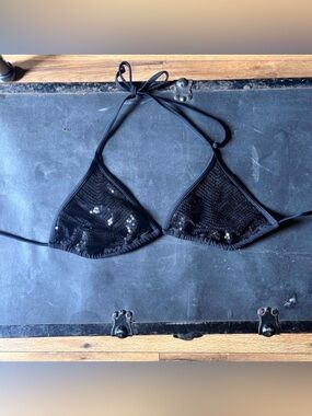 Black Sequin Triangle Bikini Top